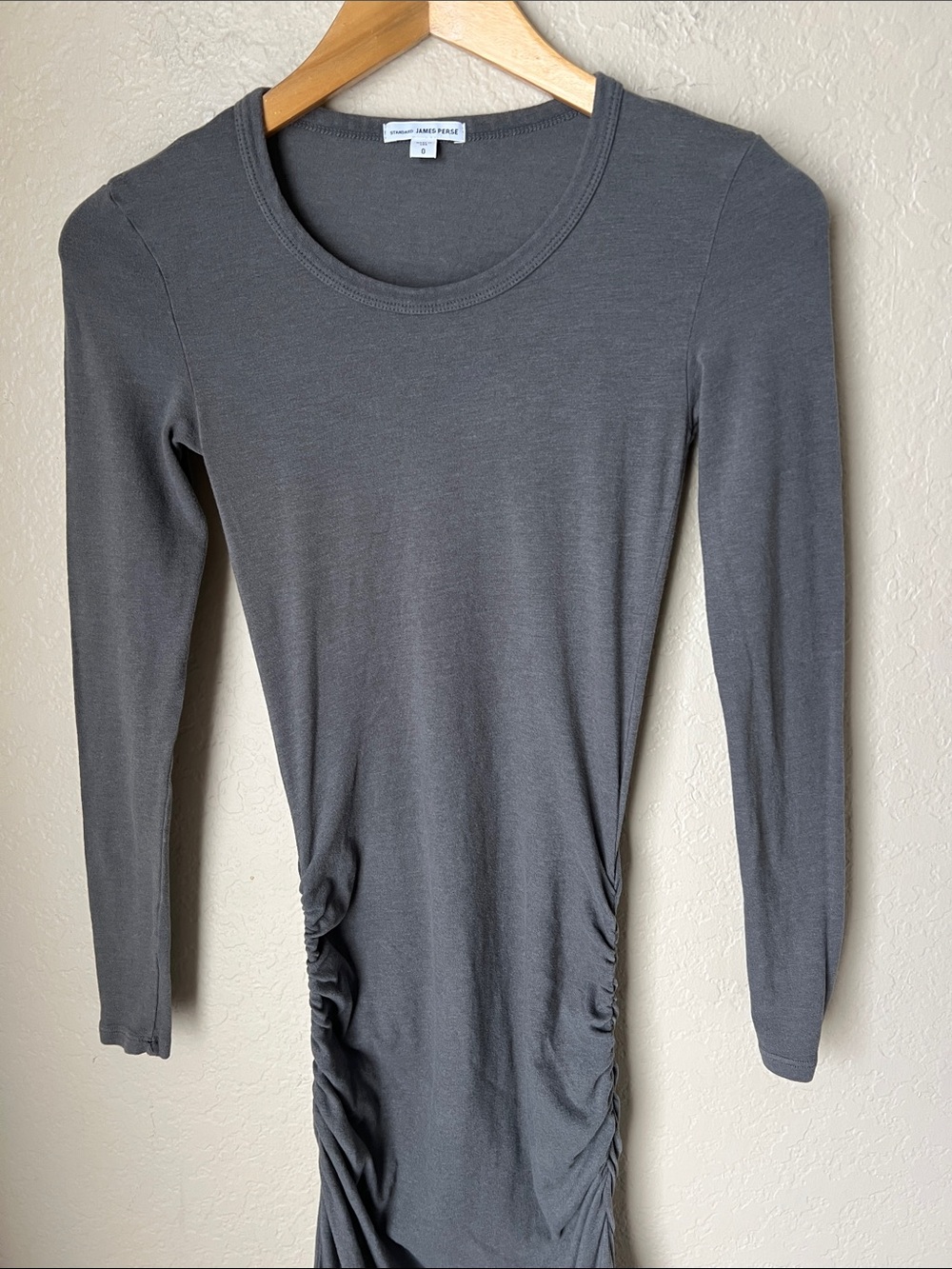 James Perse grey sueded cotton ruched long sleeve maxi dress - Picture 3 of 9